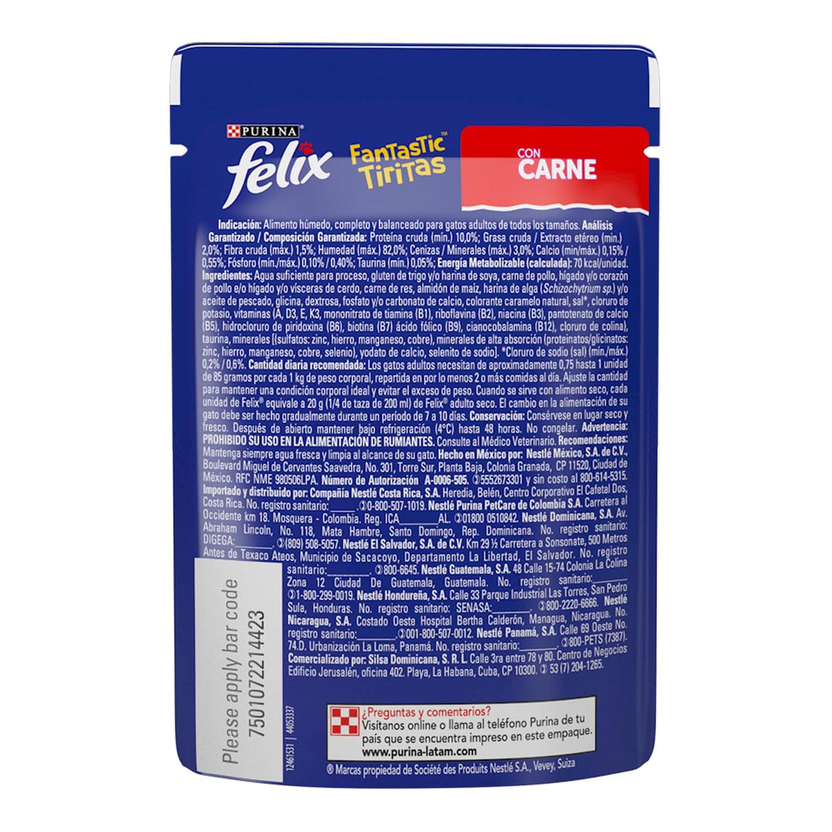 Purina Felix Fantastic Tiritas Adulto Todos los Tamaños Sabor Carne 24pack de 85g