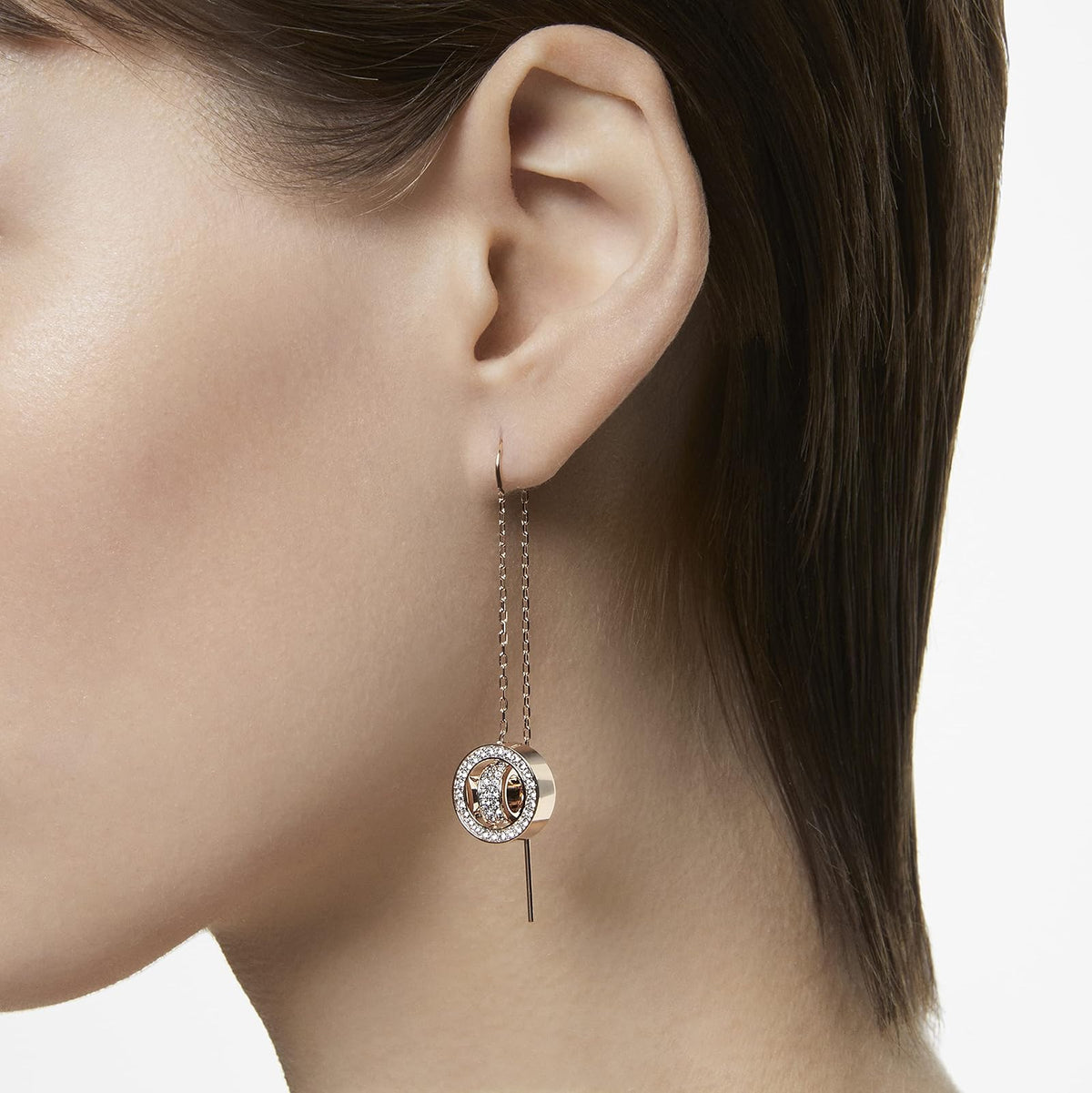 Swarovski Hollow Earrings, White Crystals, Rhodium & Rose Gold Tone Finish
