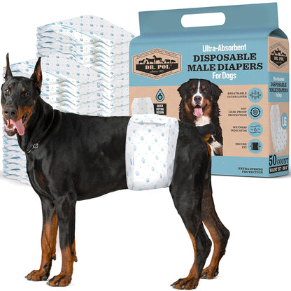 Dr. Pol Pañales Desechables para Perro Macho, Superabsorbentes - LG Waist Size 25 - 29.5 in