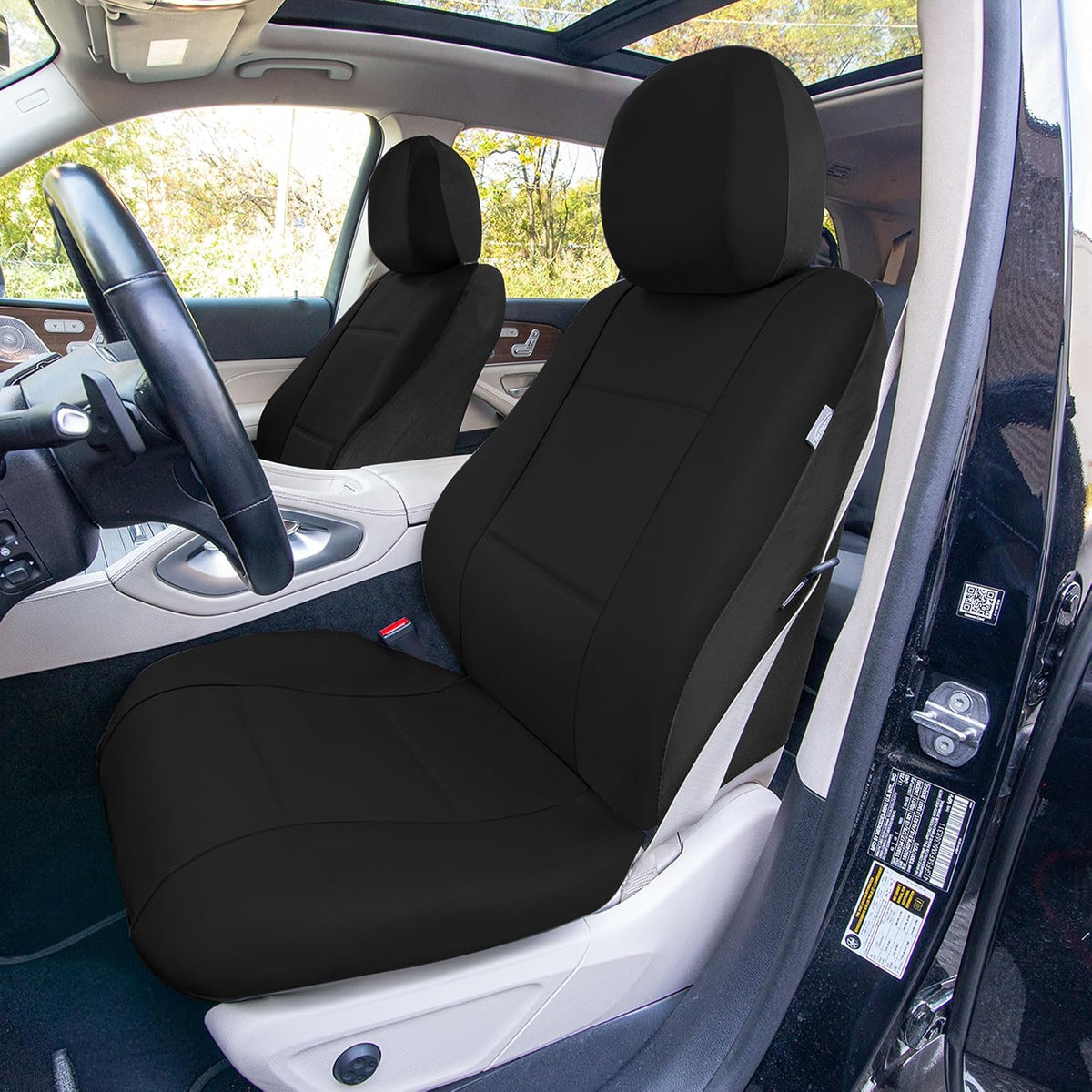 FH GROUP Universal Fit Seat Cover - Faux Leather (Black) (Full Set with 4 Headrest Covers)