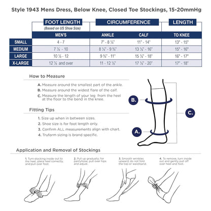 Truform Compression Socks, 15-20 Mmhg, Men's Dress Socks, Knee High Over Calf Length Navy, Pack of 1