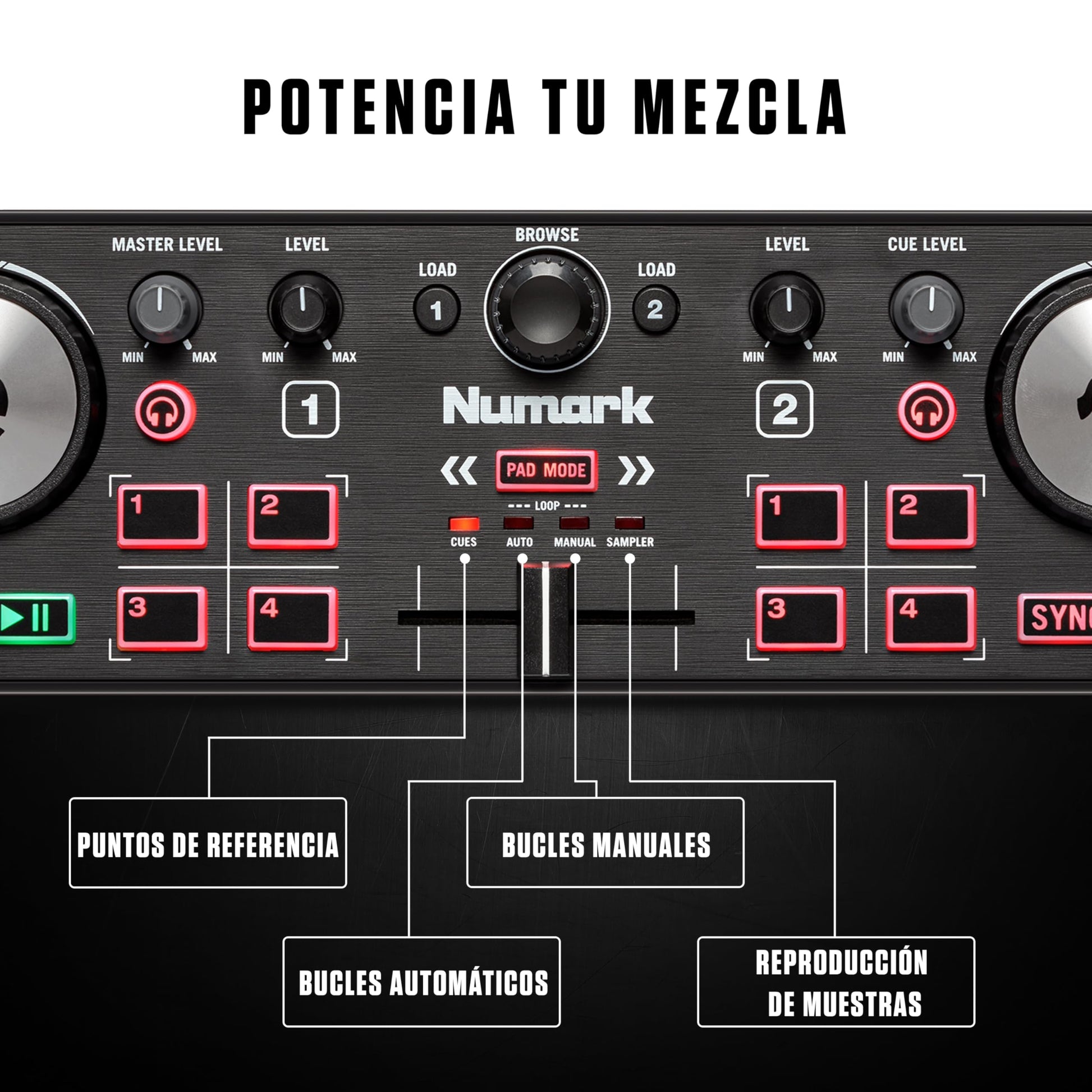 Numark DJ2GO2 Touch - Mini controlador DJ USB, 2 decks para Serato DJ con mezclador/crossfader, interfaz de audio y jog wheels de sensibilidad táctil