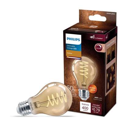 Philips LED Foco Filamento LED Espiral - 6.5W A19 estilo Vintage color Ambar