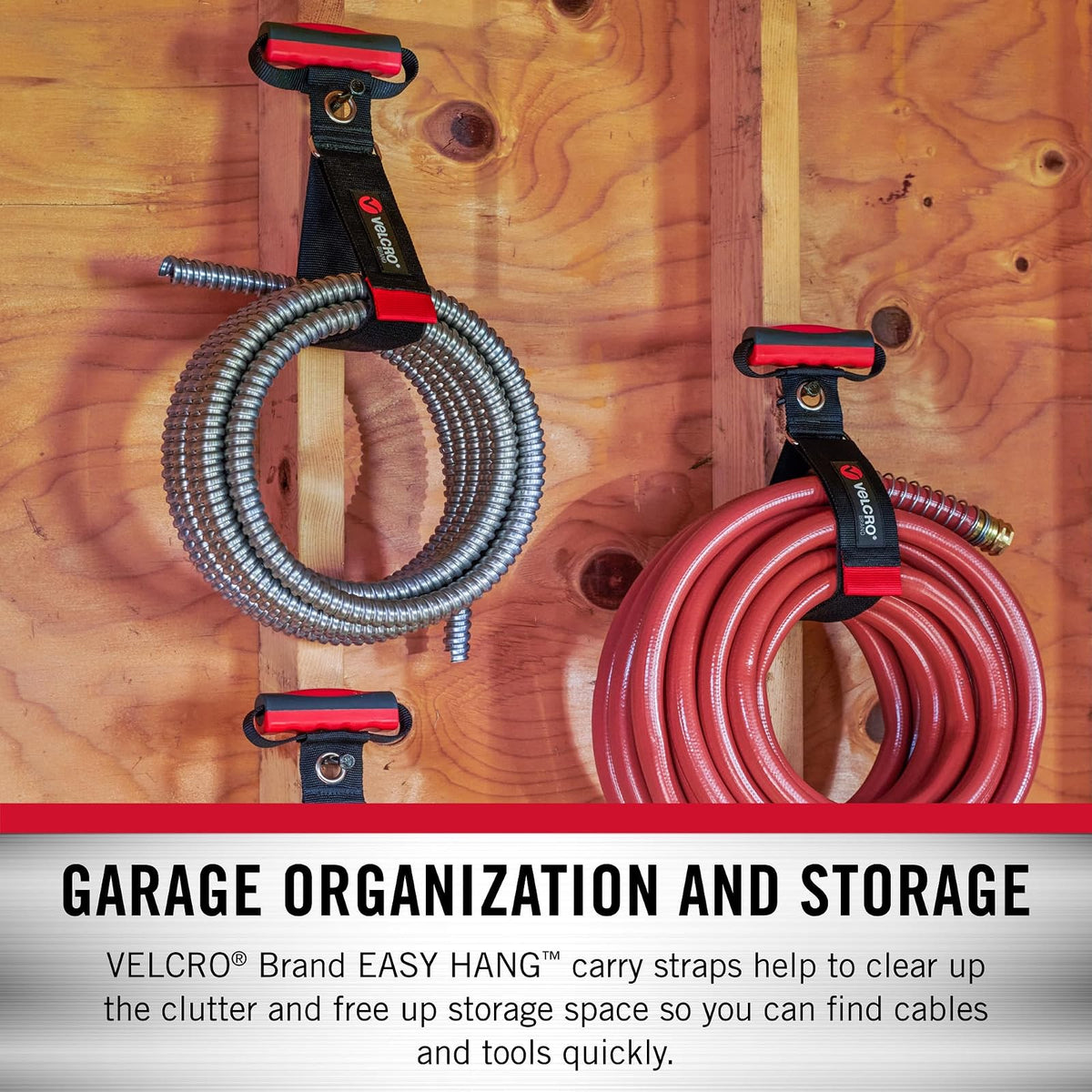 VEL-30897-USA - Correa de transporte resistente con asa para 100 libras | Almacenamiento de manguera de jardín, cables de extensión de transporte o colgar, cuerdas o cadenas, grande, envolturas de 7.5 pulgadas de diámetro, negro
