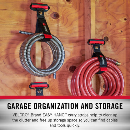 VEL-30897-USA - Correa de transporte resistente con asa para 100 libras | Almacenamiento de manguera de jardín, cables de extensión de transporte o colgar, cuerdas o cadenas, grande, envolturas de 7.5 pulgadas de diámetro, negro