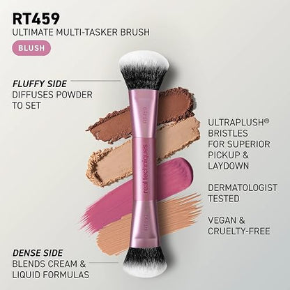 Real Techniques Ultimate Multi Tasker Pincel, Dual Ended Makeup Brush for Foundation, Blush Bronzer & Powder, Precision Sculpting & Blending, UltraPlush Cerdas, Crueldad, 1 Count