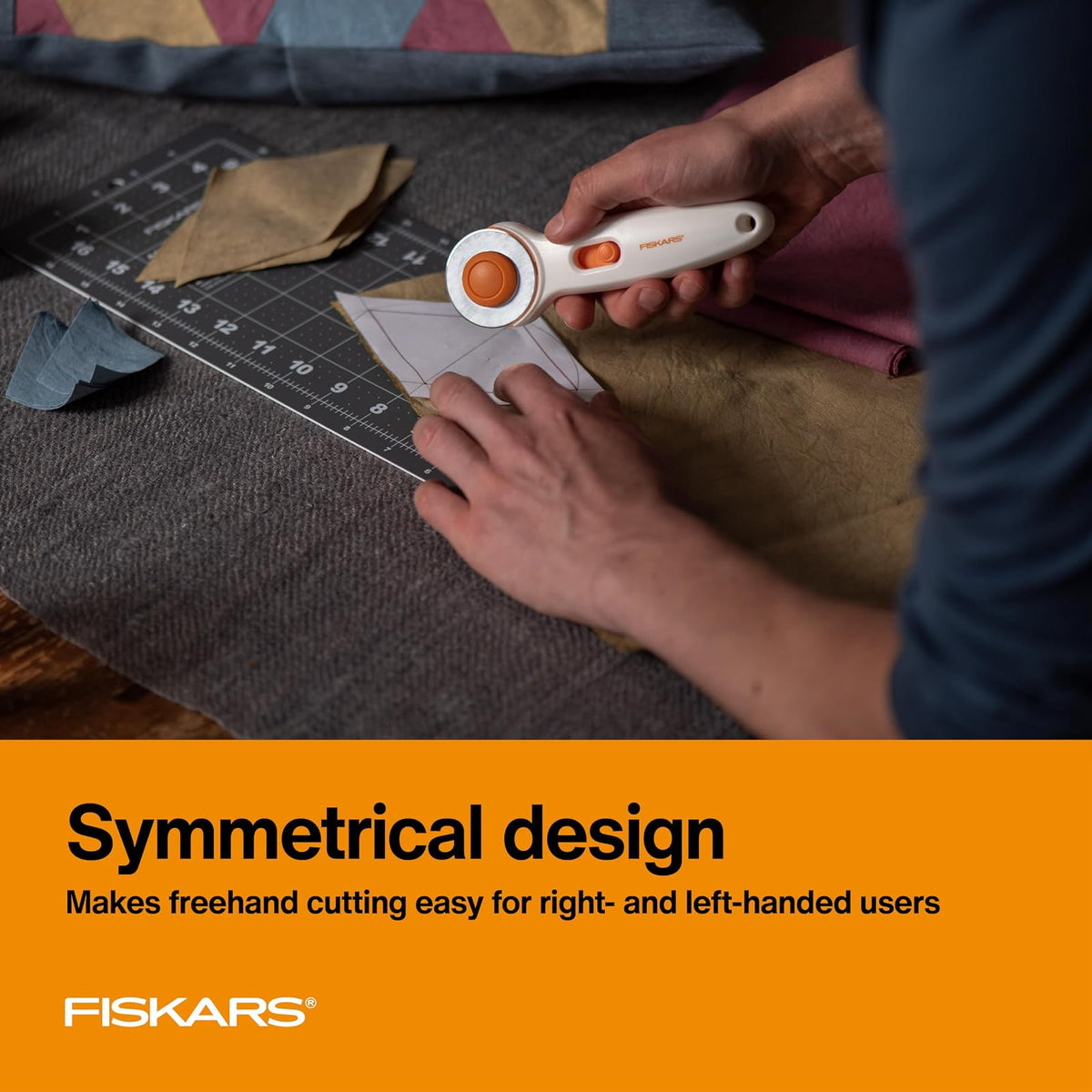 Fiskars - Cortador giratorio de 45 mm para tela, cortador de tela de acero premium que corta a través de múltiples capas, diestros y zurdos, fácil y seguro cambio de cuchillas, artes y manualidades,