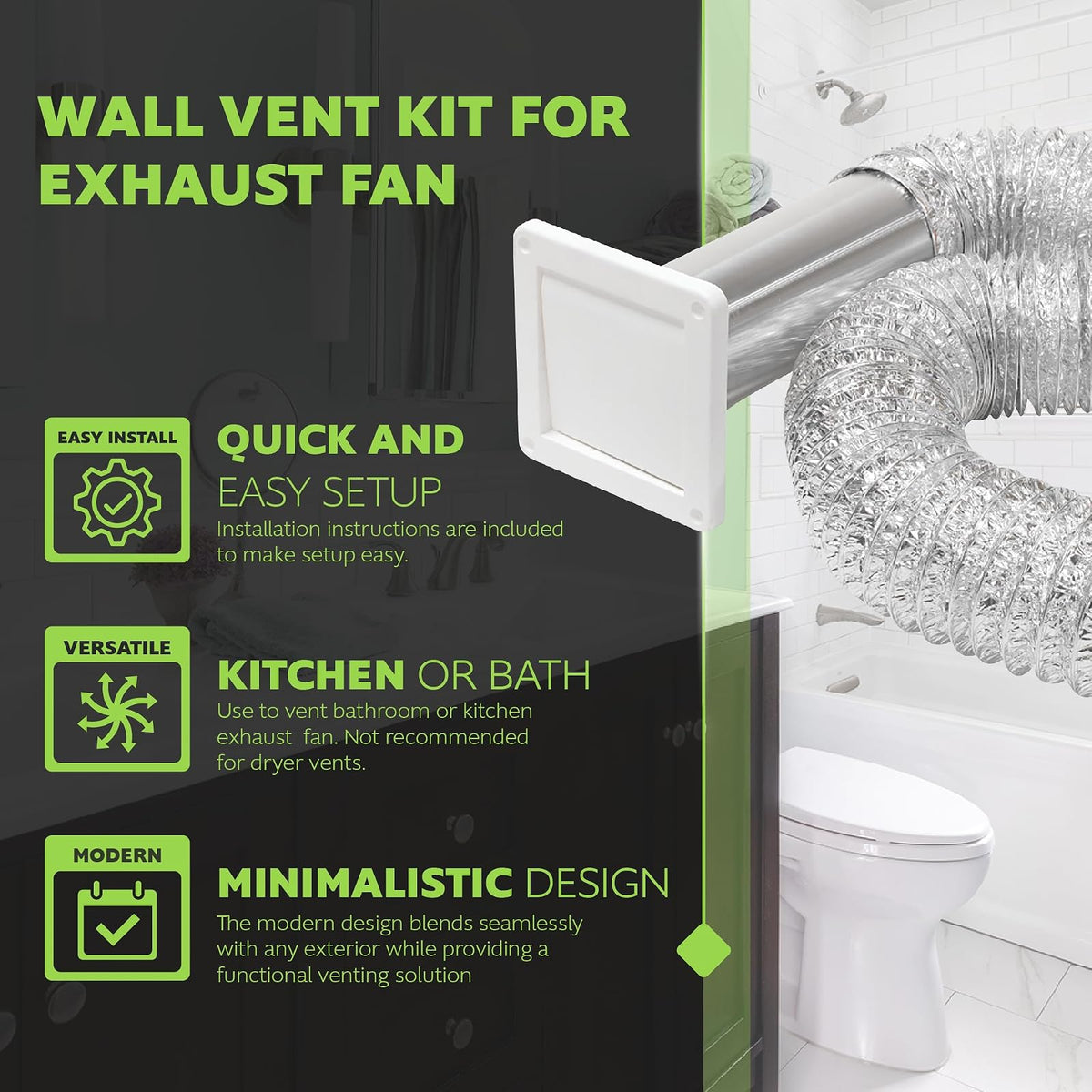 Homewerks HW481-UL181 - Kit de conductos de ventilación de pared para extractor de aire, aluminio