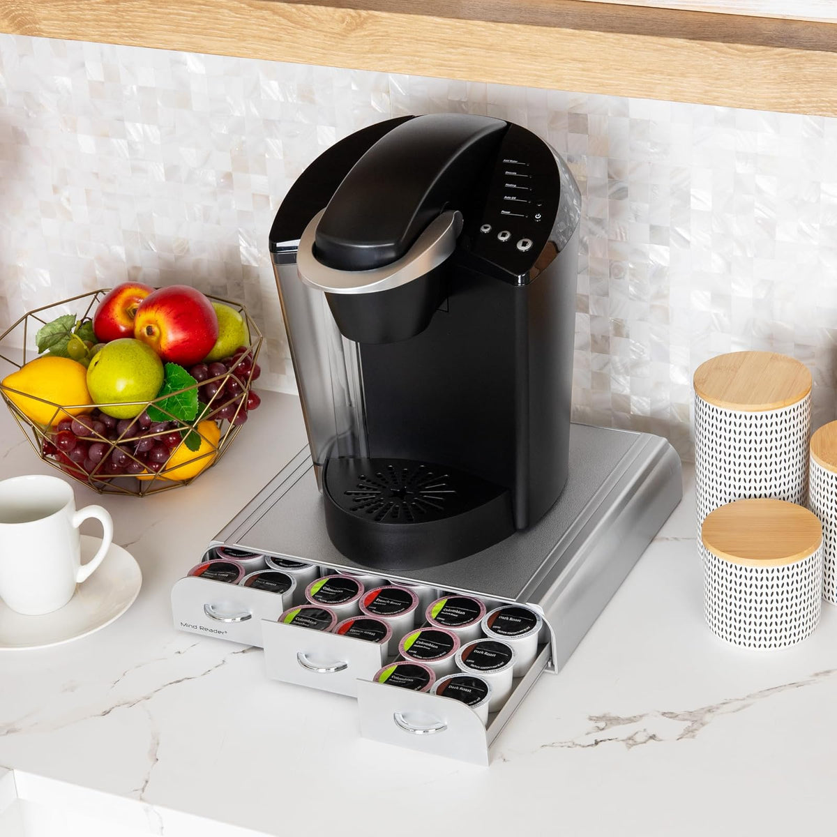 Mind Reader 'Anchor' - Soporte para cápsulas de café, 3 cajones, K-Cup Dolce Gusto, Para K-Cup, CBTL, Verismo, Dolce Gusto, Plateado, 1