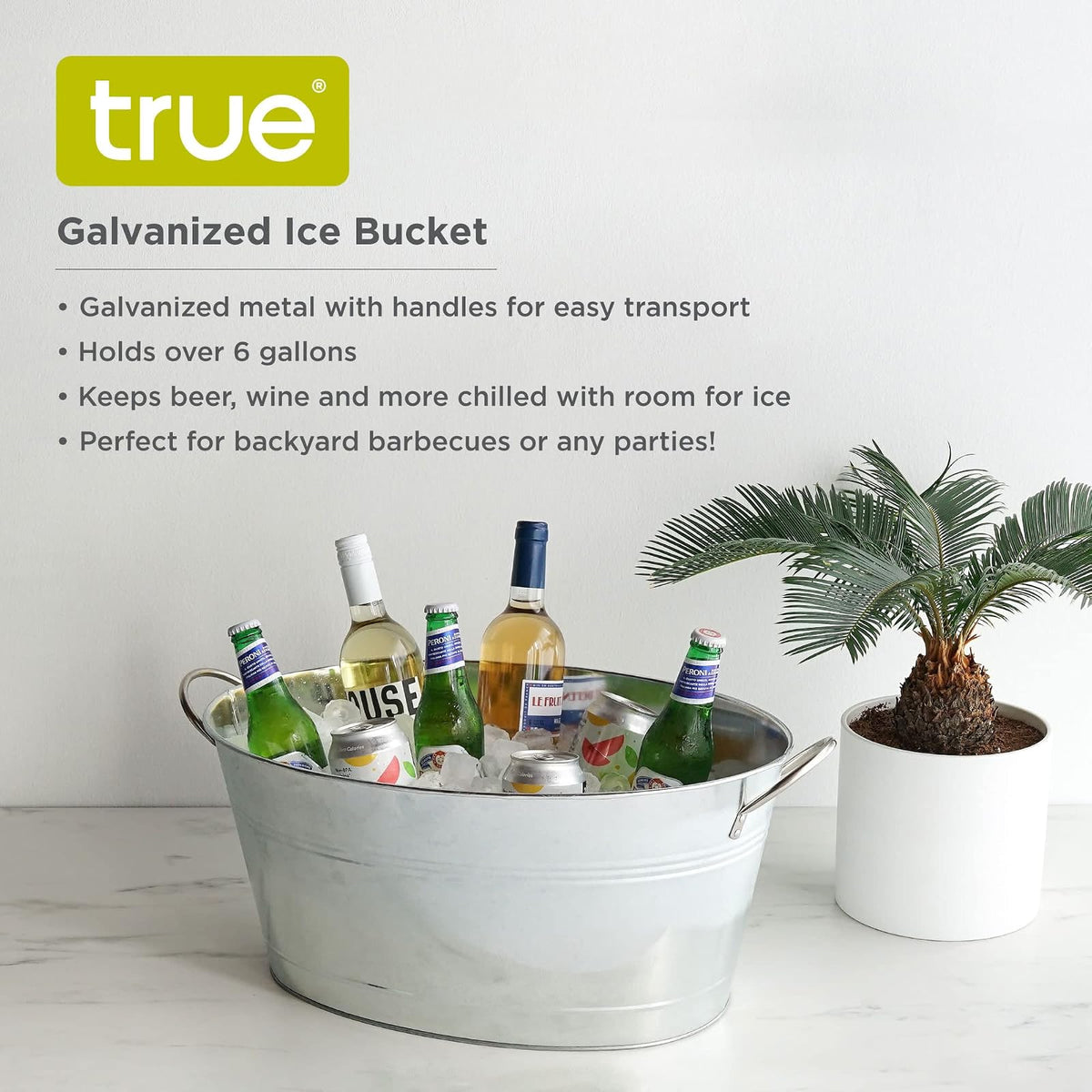 True - Tina galvanizada, cubos de hielo grandes para fiestas, enfriador de bebidas para cerveza, vino, gaseosas, agua embotellada, tina de bebidas rústica, cubeta de bebidas para fiestas en interiores