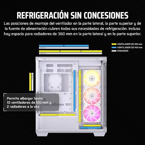 CORSAIR 3500X ARGB Media-Torre ATX Caja de PC de Doble Cámara - Cristal Templado Panorámico - Compatible Placa Base de Conexión Inversa - 3x Ventiladores CORSAIR RS120 ARGB Incluidos - Blanco