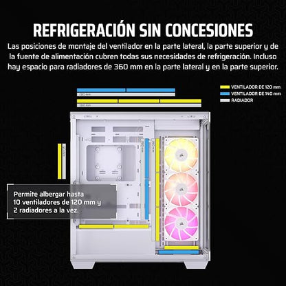 CORSAIR 3500X ARGB Media-Torre ATX Caja de PC de Doble Cámara - Cristal Templado Panorámico - Compatible Placa Base de Conexión Inversa - 3x Ventiladores CORSAIR RS120 ARGB Incluidos - Blanco