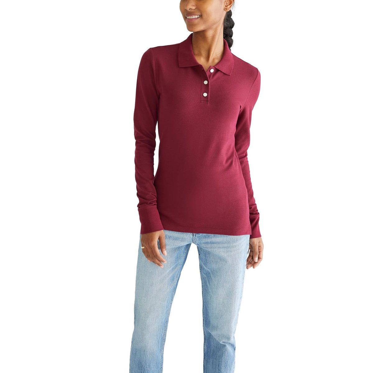 Aeropostale Polo Aero Manga Larga para Mujer - XS - Auburn clásico