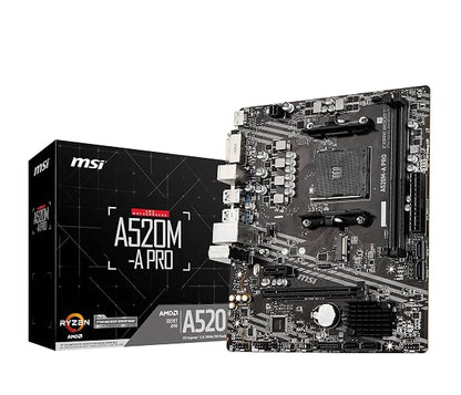 MSI - Tarjeta Madre -A520M-A PRO - MATX - Socket AM4 - Soporta memoria DDR4 hasta DDR4-4600 MHz (OC) MHz -HDMI - 2 DIMM, Memoria Máxima DDR4 (64 GB) - Para AMD