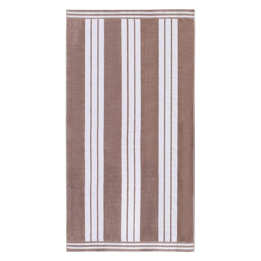 Superior Collection Luxurious Jacquard Cotton Beach Towels, Oversized, Taupe Cabana Stripes