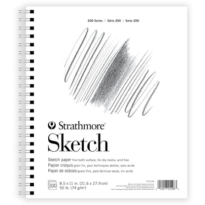 Strathmore - Bloc de bocetos de la serie 200, 8.5 x 11 pulgadas, 100 hojas, alambre lateral, cuaderno de bocetos de artista para dibujo, ilustración, estudiantes de clase de arte
