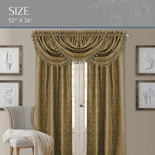 Elrene Home Fashions Antonia - Cortina oscurecedora para Ventana, Dorado Antiguo, 52" x 36" (1 Valance), 1, 1