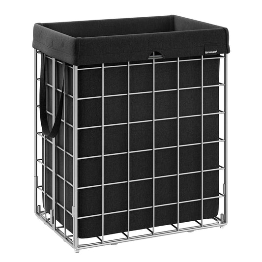 SONGMICS Cesto de Ropa Sucias Plegable con Bolsa Extraíble y Lavable, Marco de Acero, Capacidad 90L, 48x33x58 cm MLCB190B01