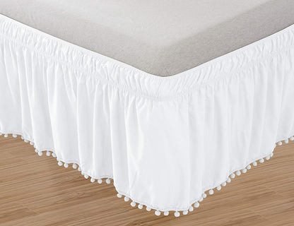 Elegant Comfort - Falda elástica con Nudo Superior con Flecos y Volantes Alrededor del Estilo de Cama, Resistente a Las Arrugas, caída de 16 Pulgadas, tamaño Individual/matrimonial, Color Blanco