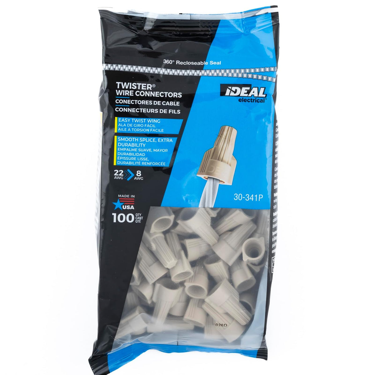 IDEAL Electrical 30-341P - Conector de alambre Twister, modelo 341 bronceado, (100/bolsa)