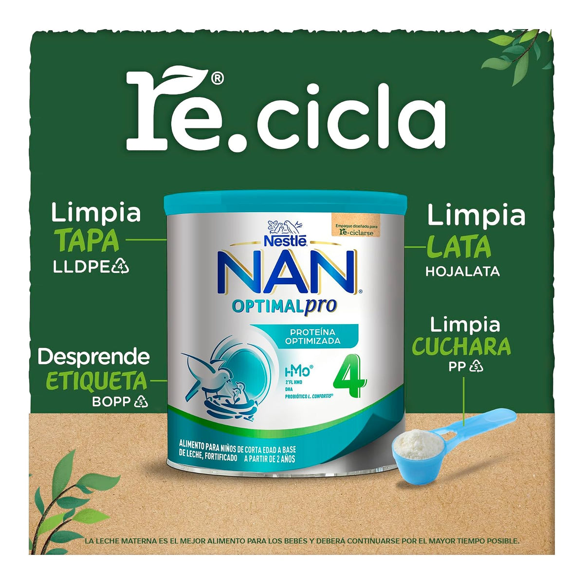NAN 4 Optimal Pro, Alimento Para Niños A Base de Leche, 2 Años, Lata 1.2 kg