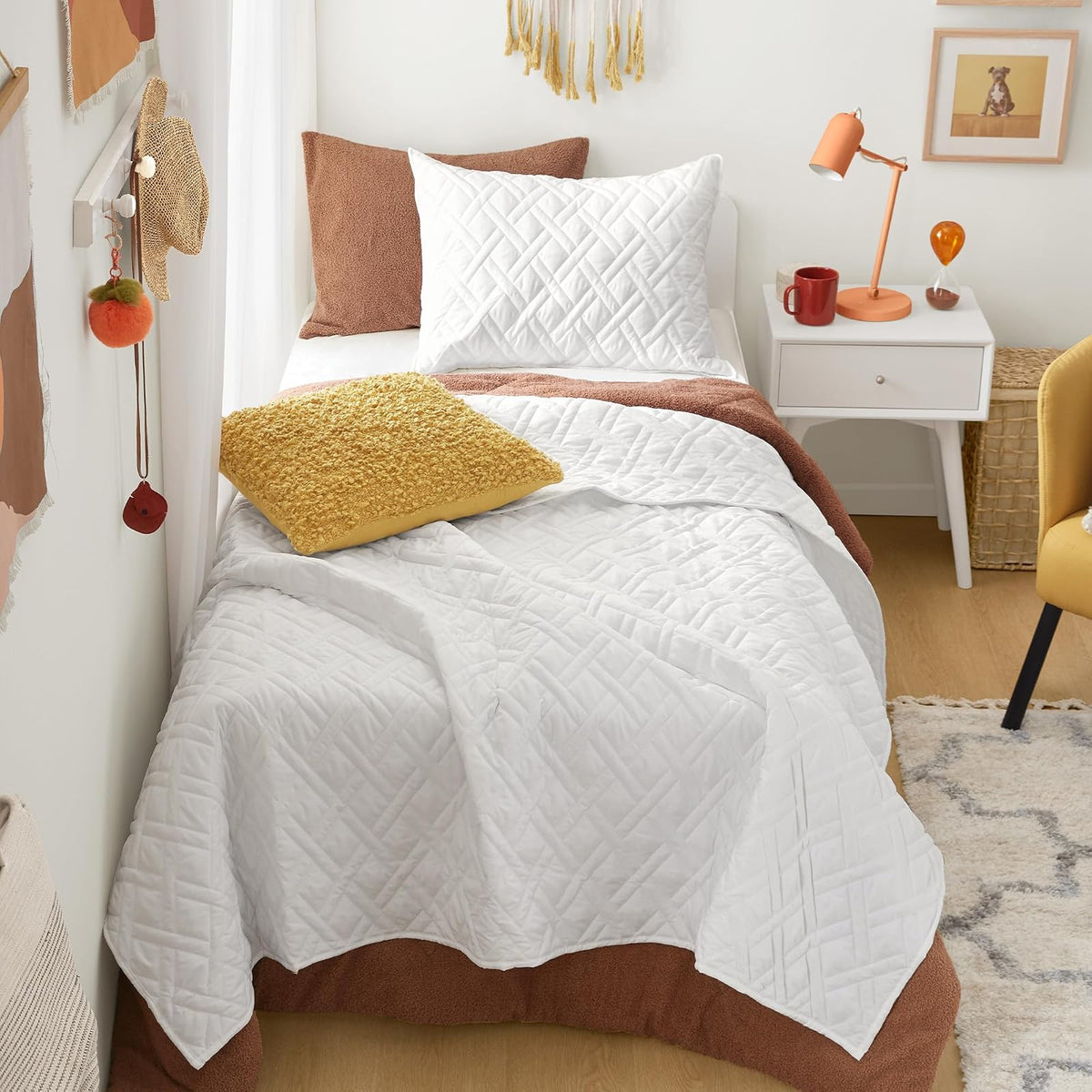Comfort Spaces - Edredón Reversible Kienna, Acolchado de Diamantes, Individual - Blanco - Quilt Twin - Twin XL(66"x90") - Diamante