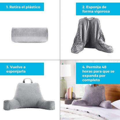 Linenspa - Almohada de Lectura con Memory Foam en Trozos - Cojín para Leer o Descansar - Soporte para Espalda - Para Niños o Adultos - Tamaño Estándar - Color Gris
