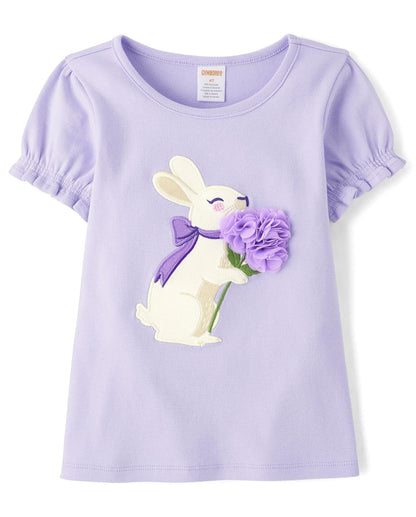 Gymboree Playera Manga Corta Bordada para Niña - Conejo púrpura - 10