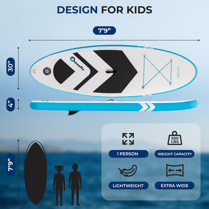 SereneLife - Tabla de Remo Inflable para niños de 7 pies 9 Pulgadas, Sup para jóvenes con Bomba de acción única, Paleta Ajustable y Mochila, diseño Estable de 30 Pulgadas de Ancho con Almohadilla de