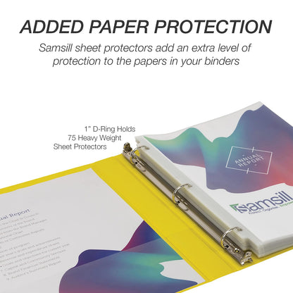 Samsill - Carpeta de 3 anillas duradera de 1 pulgada, fabricada en Estados Unidos, carpeta de anillos en D, tablero de aglomerado FSC 100% reciclado, amarillo, paquete de 4