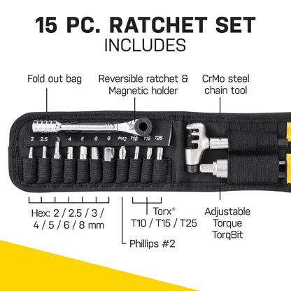Topeak Ratchet Rocket Lite NTX+, herramienta de carraca y brocas, con broca de torsión ajustable de 2-6 Nm y cabeza de herramienta de cadena, herramienta de bicicleta de 19 funciones