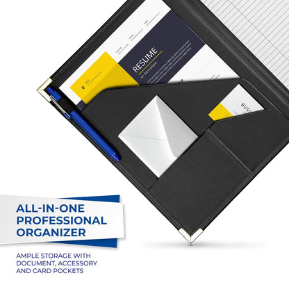 Samsill Classic Collection - Portafolio de trabajo con esquinas de latón, tamaño carta, con forro y bloc de escritura, negro, Plano, Negro