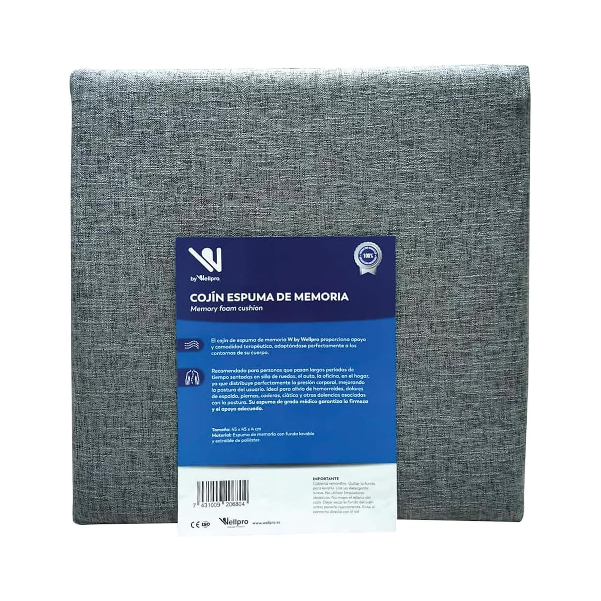 Wellpro Cojín Cuadrado Memory Foam, con Funda Extraíble Lavable, Apoyo Terapéutico para Silla, Alivia Ciática así como Dolores en Cuello, Mejora Postura