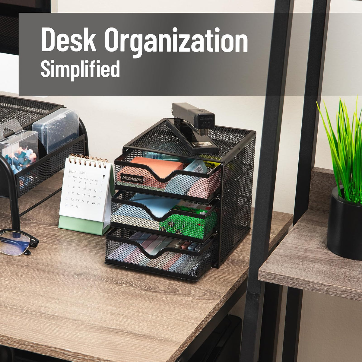 Mind Reader Desktop Accessory Storage, Desk Supplies, Organizer, Office, Metal Mesh, 6.25"L x 6.5"W x 6.5"H, Black