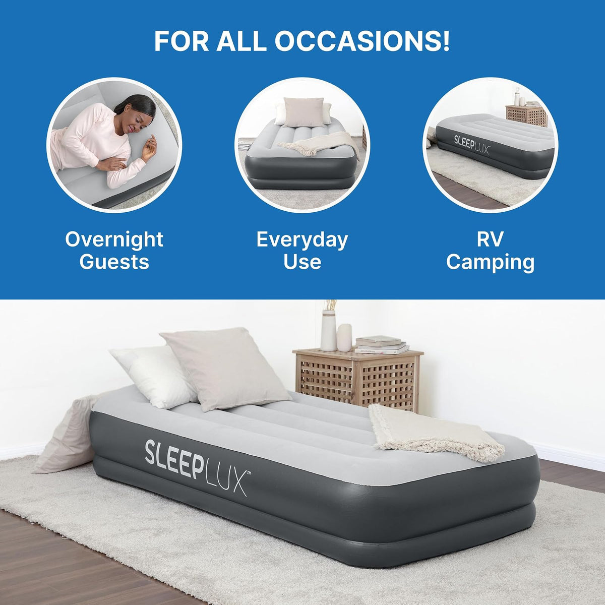 SLEEPLUX Colchón de Aire Inflable Duradero con Bomba integrada, Almohada y Cargador USB