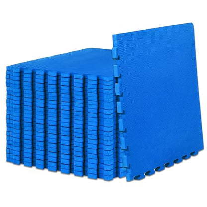ProsourceFit Extra Thick Puzzle Exercise Mat 3/4", EVA Foam Interlocking Tiles for Protective, Cushioned Workout Flooring for Home and Gym Equipment, Blue 4-Pack, 3/4" Thick 96 Square Feet