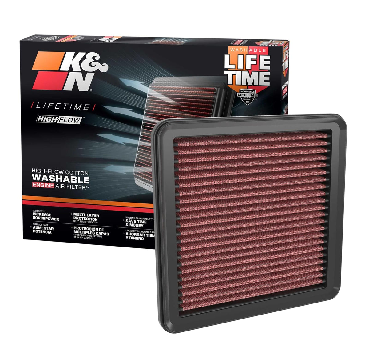 K&N Filtro de Aire de Alto Flujo Lavable para Acura/Honda 2022-2025, Integra, Accord, Civic, CR-V, 33-5120