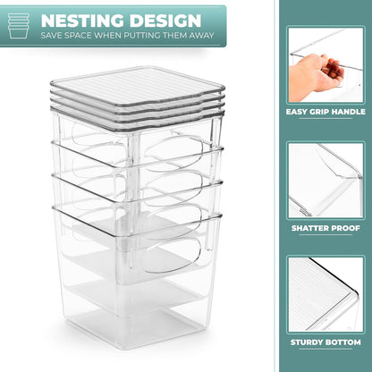 Sorbus Small Plastic Storage Bins - for Kitchen Organization, Pantry Organizers and Storage, Fridge Organizer, Cabinet Organizer, Refrigerator Organizer Bins - Clear Storage Bins (4 pack)