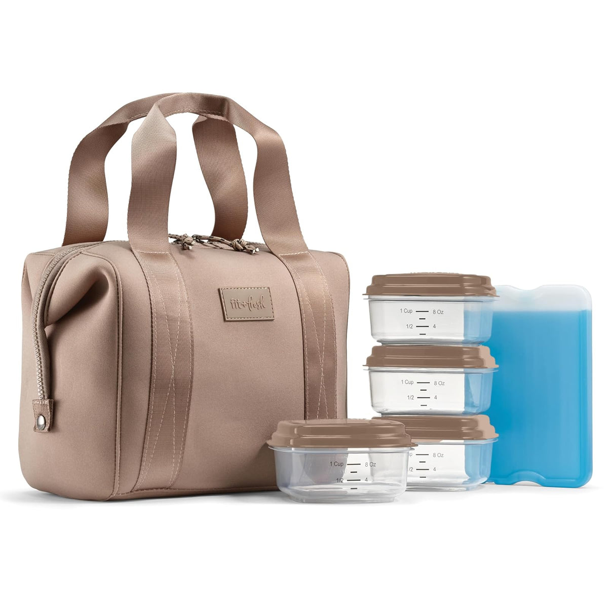 Fit & Fresh Remi - Bolsa de almuerzo de neopreno para mujer, kit de preparación de comidas con contenedores y paquete de hielo XL, material autoaislante, tipo neopreno, bolsa de almuerzo lavable a