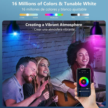 OHLUX 8 Focos Inteligentes Wi-Fi & Bluetooth, 900LM Foco Led E27 9W RGB 2.4Ghz, Colores Regulable, Control Remoto de APP y Control de Voz, Temporizador, Compatible con Alexa, Google Home