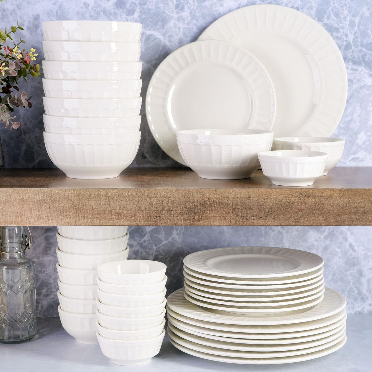 Gibson Home - Juego de vajilla de porcelana Zen Buffet, servicio para 8 (40 unidades), blanco (relieve)
