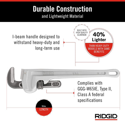 RIDGID - Llave de Tubo 31100, 818, Herramienta Multiusos, Aluminio, Trabajos Pesados, Tuberías y Plomería Profesional