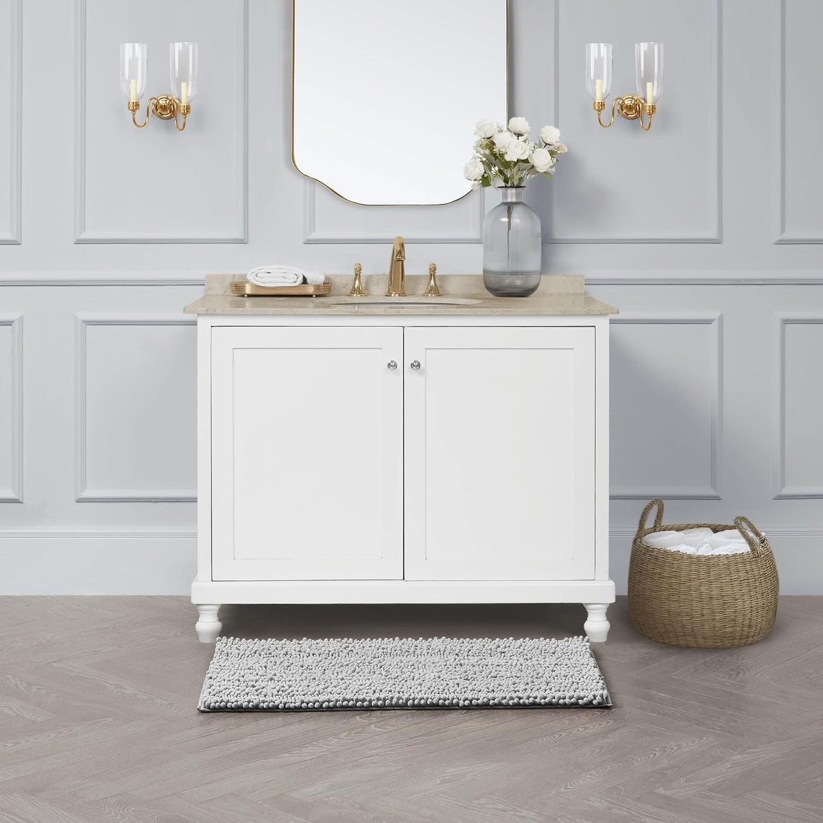 Laura Ashley Astor Tapete de baño de poliéster de Chenilla, 20 x 34 Pulgadas, Color Gris Claro