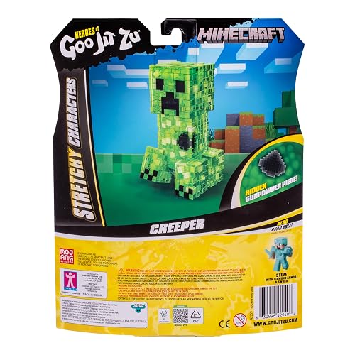 Heroes of Goo Jit Zu - Minecraft Creeper Super Suave con Relleno - Figura Elástica Estirable para Niños, Juguete Interactivo Original Bandai, Enredadera de Minecraft con Efecto Crunchy