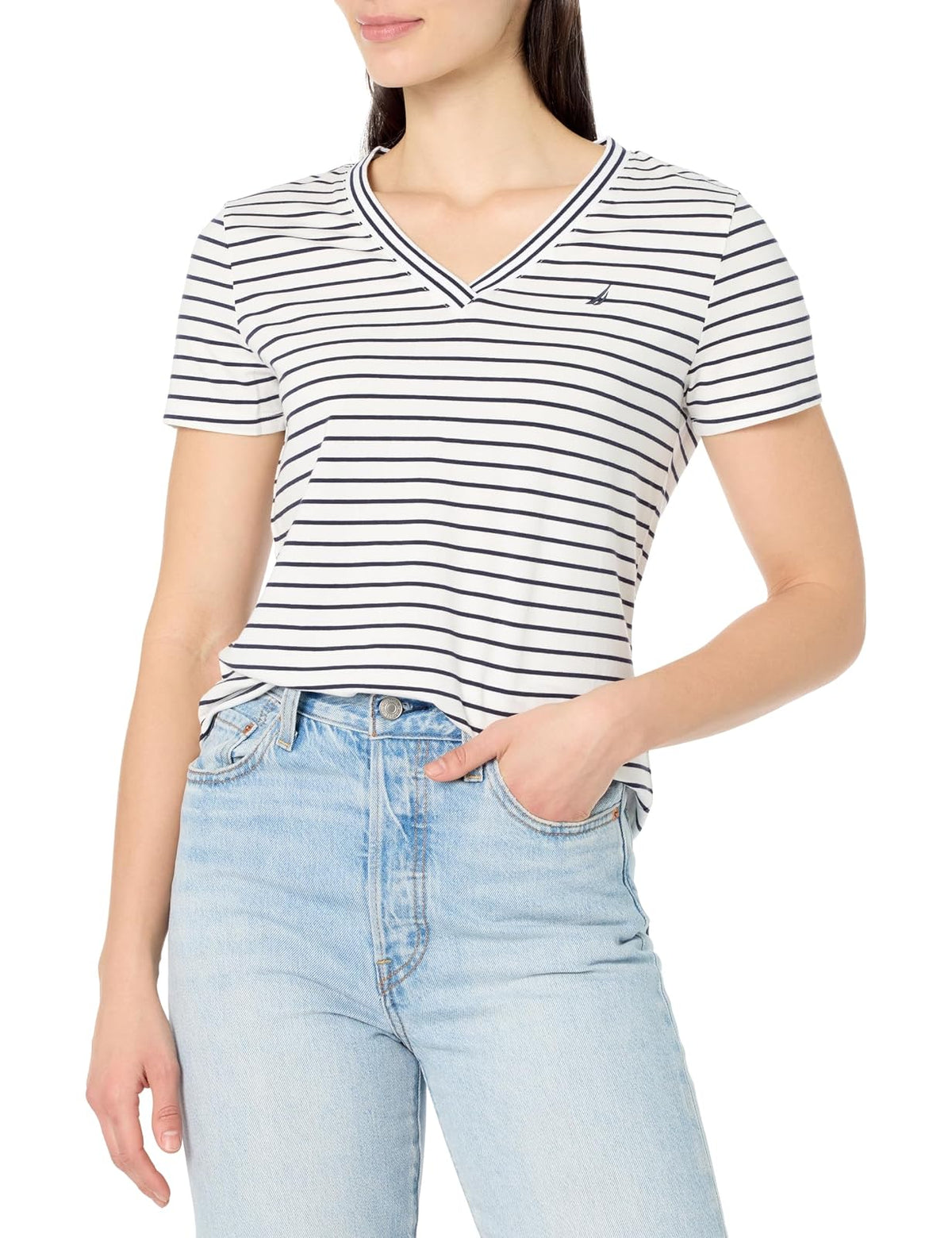 Nautica - Playera de Manga Corta con Cuello en V para Mujer