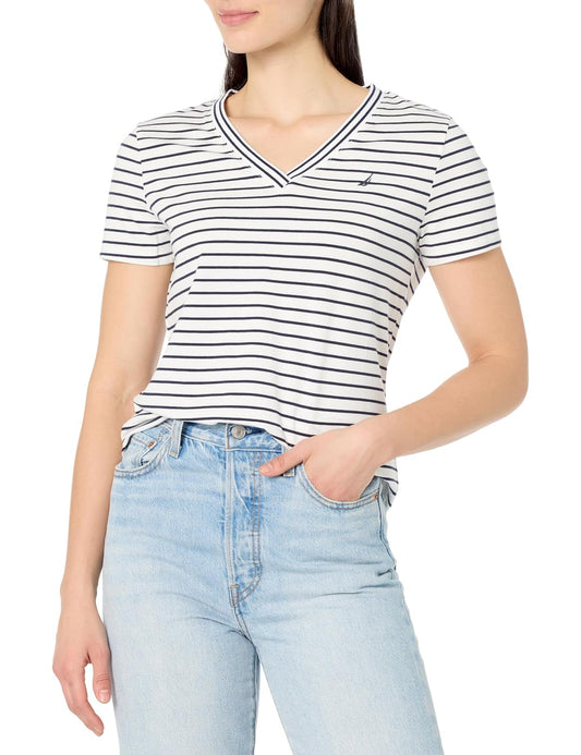 Nautica - Playera de Manga Corta con Cuello en V para Mujer