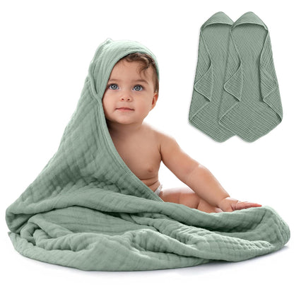 Comfy Cubs Toallas con Capucha para Bebé, Grandes, 81 × 81 cm, Paquete de 2 | Helecho - 6 Capas Algodón Muselina 100% – Suave y Absorbente para Bebés, Niños y Niñas para la Hora del Baño - Helecho - Paquete de 2 - Bebé