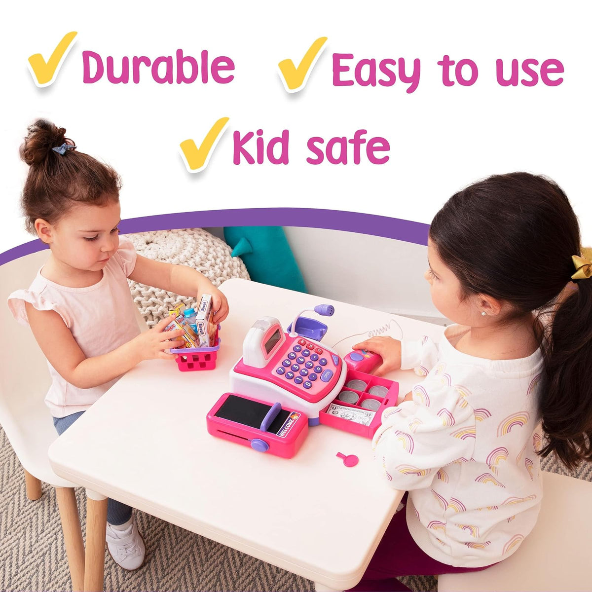 Prextex - Juguete Electrónico Pretend Play, Caja Registradora, Juguete Con Micrófono, Altavoz Y Dinero Ficticio Incluidos Para Niños