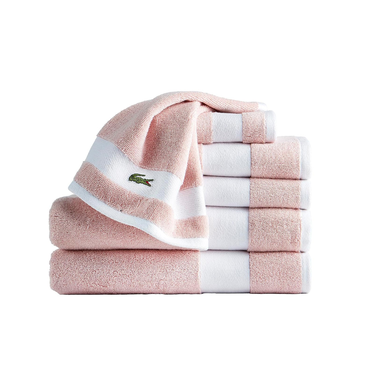 Lacoste Sport Stripe - Juego de toallas de algodón de lujo de 6 piezas, fabricadas con 100% algodón Supima suave, absorbente y de secado rápido, incluye 2 toallas de baño, 2 toallas de mano, 2 toallas - Rosa claro
