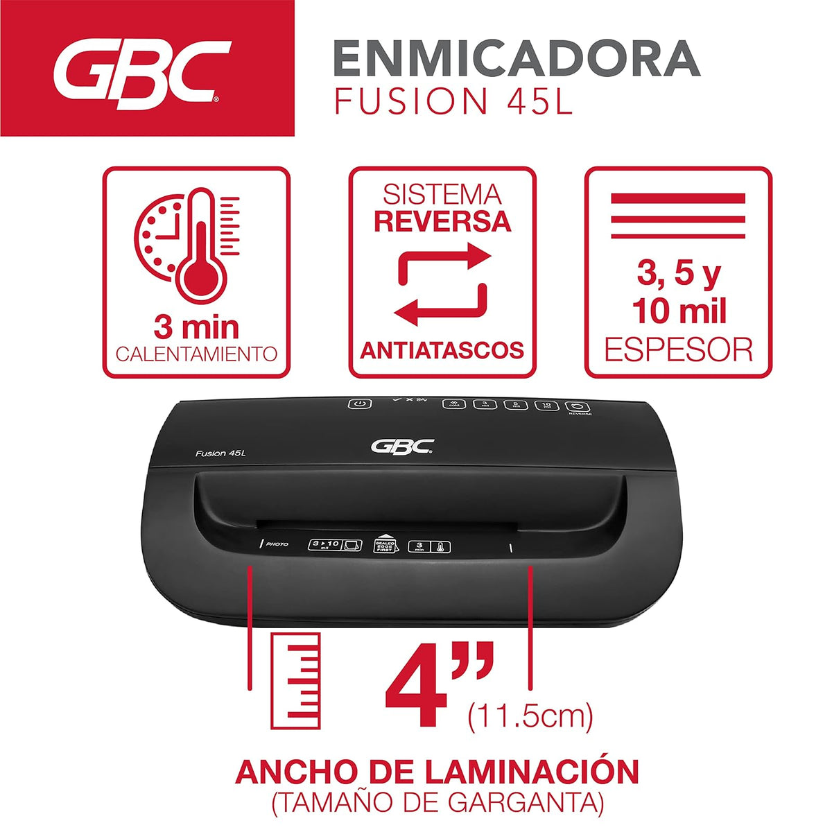 GBC Enmicadora térmica Fusion 45L 4" (11cm) para credenciales, para micas de 3, 5 y 10 milésimas. P6660